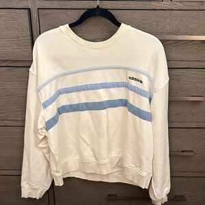 Adidas Women's Cream Sweatshirt with Blue Stripes